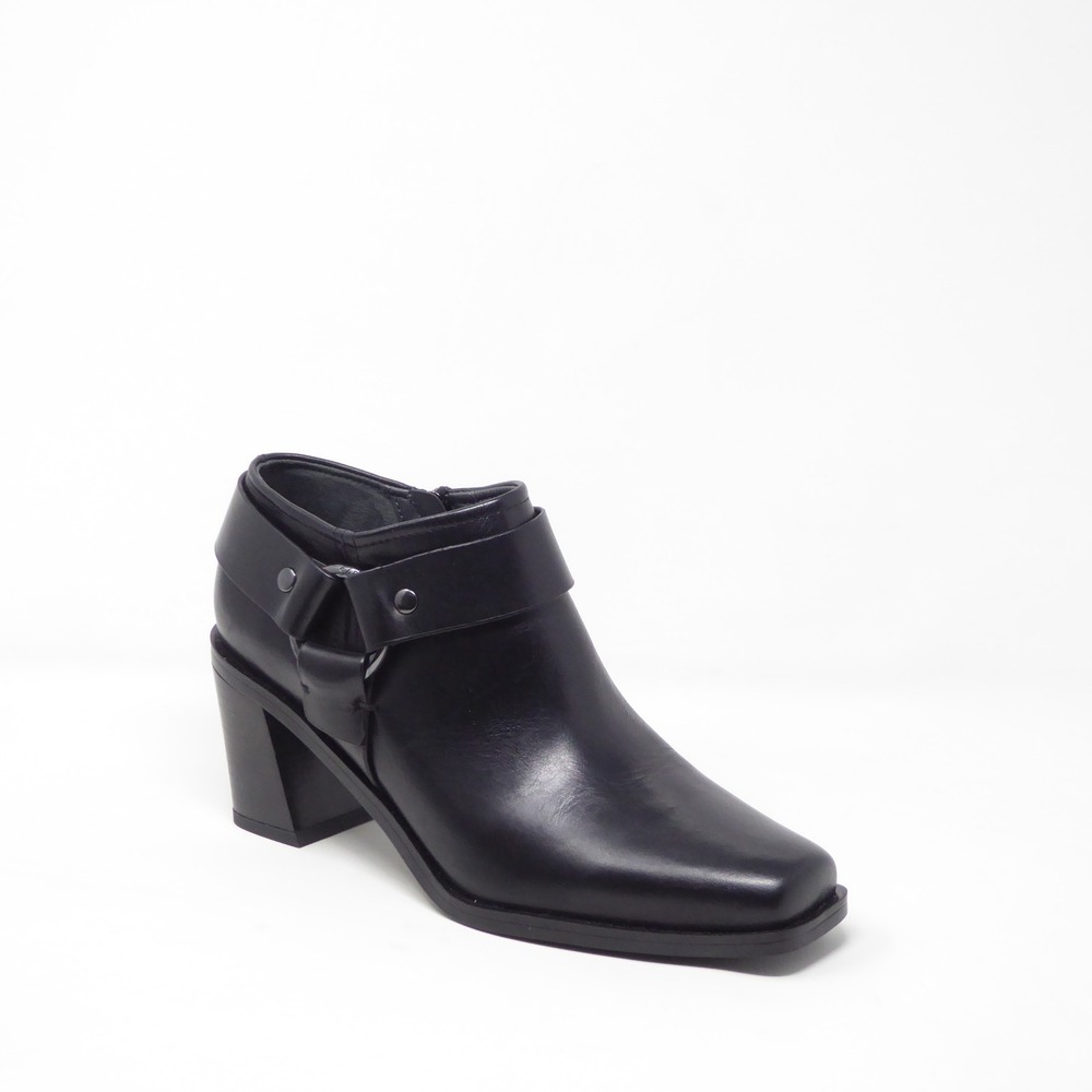 Sarto Women Booties Black Leather Imogen Square Toe Harness Ankle Boots 9M